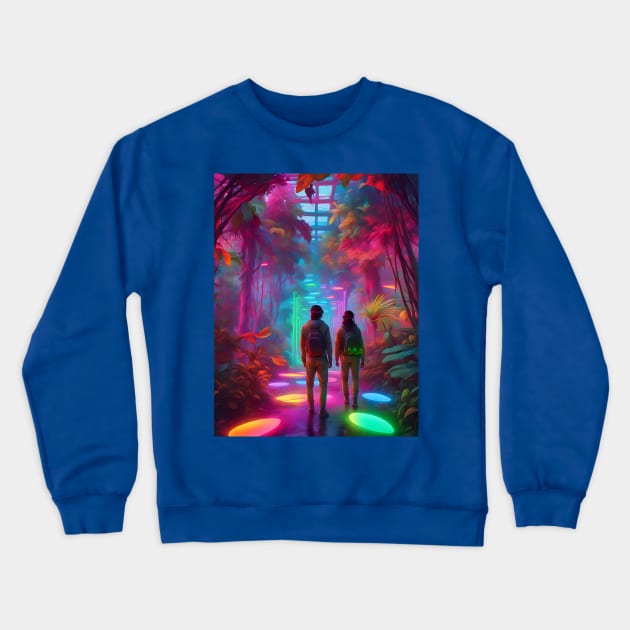 Out of this World - Virtual Reality Neon Jungle Crewneck Sweatshirt by Christine aka stine1